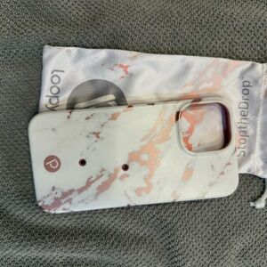 Loopy Case Marble iPhone 14 Pro Max Case - Pink and White